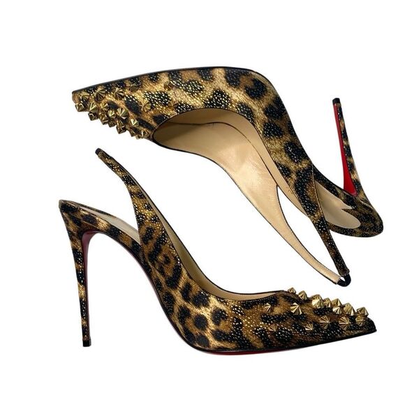 Christian Louboutin Drama Sling 100 Lurex Panthere Stud Pump EU 40 US 10 Heels - Picture 7 of 10